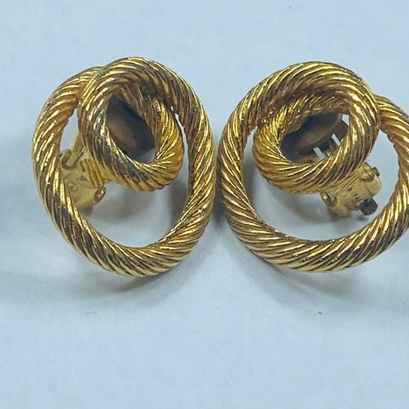 Gold Tone Metal Twisted Rope Swirl Cable Clip-on Earrings Vintage Womens - Picture 13 of 16